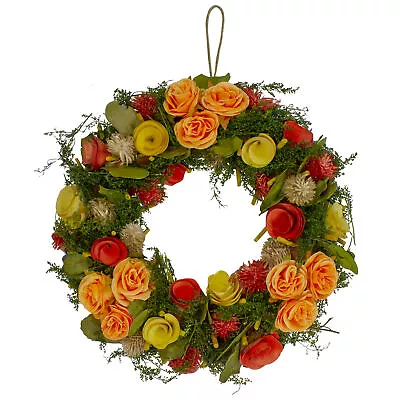 Northlight 12.5  Peach Green White Floral Moss Twig Artificial Spring Wreath • $31.49