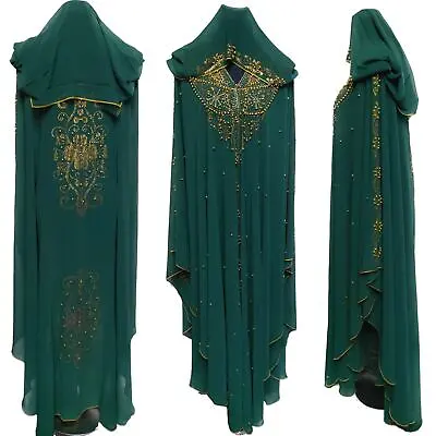 Luxury Women Green Chiffon Abaya Aroosa Jalabiya Farasha • £39.99