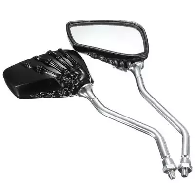 Custom Black Skeleton Skull Hand Claw Motorcycle Rearview Side Mirrors 8mm 10mm • $14.99