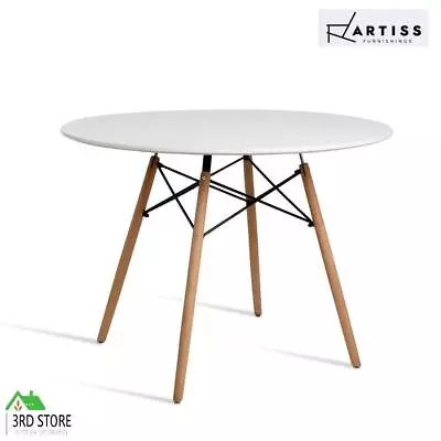 RETURNs Artiss Dining Table 4 Seater Round Replica DSW Eiffel Kitchen Timber Whi • $117