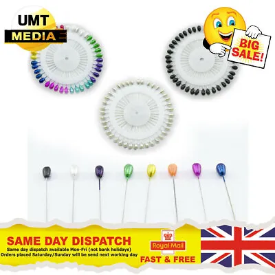 40 X Multi Assorted Colours Round Head Plastic Pearl Berry Dressmaking Pins • £2.75