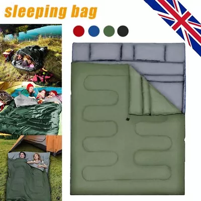 2 IN 1 Double Sleeping Bag Extra Large Waterproof Carrying Bag Camping 4 Season • £26.99