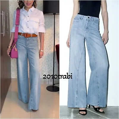 Zara Light Blue Full Length High-waist Wide-leg Jeans Size Uk 10 Eu 38 Us 6 • £45