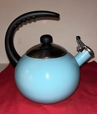 Teal Blue Farberware 2 Qt. Enamel Whistling Tea Kettle  Black Stay Cool Handle • $19.99