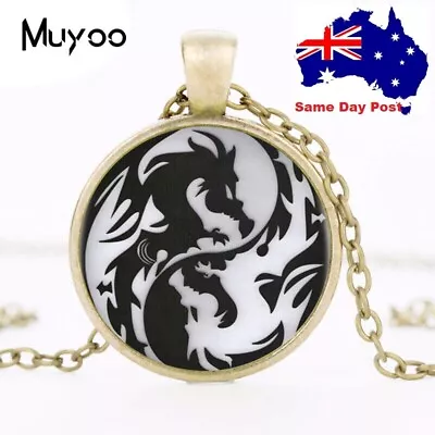 Dragon Vintage Retro Style Cabachon Pendant Chain Necklace 2 GOT Ying Yang • $6.71