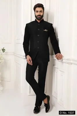 Mens Black Bandhgala Jodhpuri Blazer Groomsmen Wedding Designer Coat Pants • $175.50