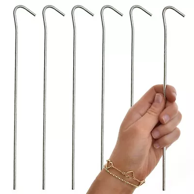 £3.98 • Buy LONG TENT PEGS 9  6Pc Heavy Duty Strong Metal Ground Sheet Camping Stakes Spikes