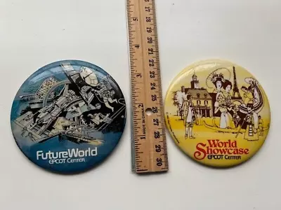 Vintage HTF Disney Collector Buttons (2) 3.5  Epcot World Showcase & FutureWorld • $25