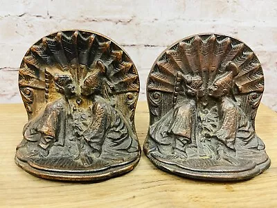 Vintage Asian Buddhist Man Woman Bookends Brass Worn Patina LOVELY • $59.99