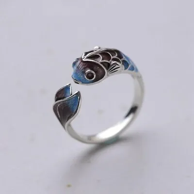 $1.83 • Buy 925 Silver Koi & Lotus Open Ring Jewelry Women Lucky Amulet Rings Adjustable New