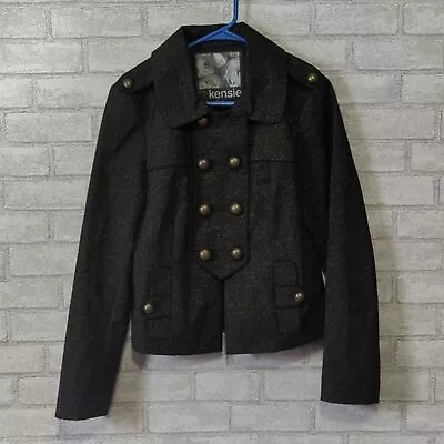 Kensie Black Glitter Military Style Blazer Jacket Oversized Buttons Size Medium • $19.95