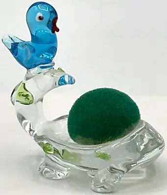 Vintage Blown Glass Cute Bird Nest Pin Cushion Sewing Decorative Blue Bird • $29.95