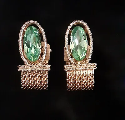 Green Glass Gold-Tone Mesh Cufflinks; Swank • $9.99