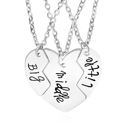 Best Friend Big Middle Little 3 Piece Love Break Heart Friendship Necklace Gift • $6.21