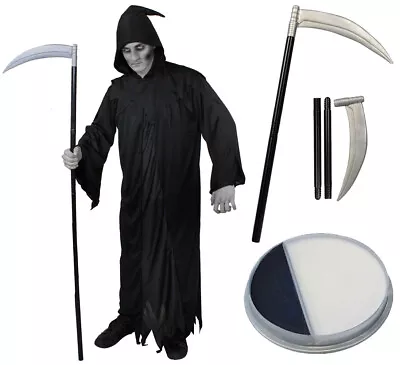 Grim Reaper Costume Adults Death Ghoul Halloween Fancy Dress Scythe Facepaint • £18.99