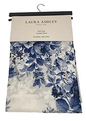 NEW LAURA ASHLEY Joyce Indigo Blue White Floral Window Curtains 2PC 38x84 • $69.99