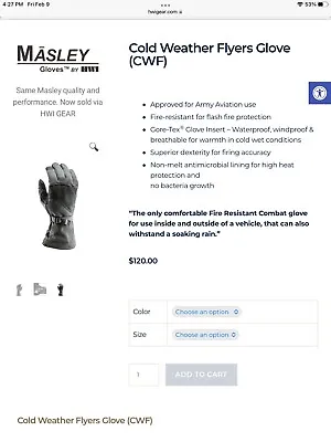 Large MASLEY MILITARY COLD WEATHER FLYERS GLOVES  75 N CWF GORE-TEX N • $40