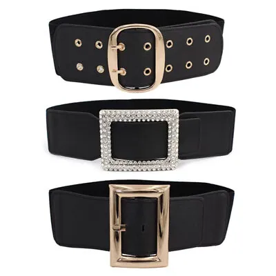 Womens Elastic Wide Belt Golden Buckle Waist Belt Dress Coat Sweater Decorative • £3.72