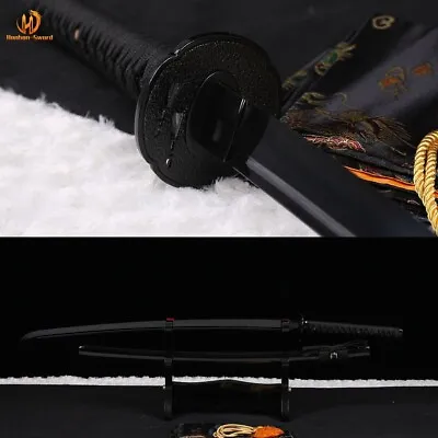 Japanese Samurai Katana Full Tang 9260 Spring Steel Handmade Sword All Black • $119