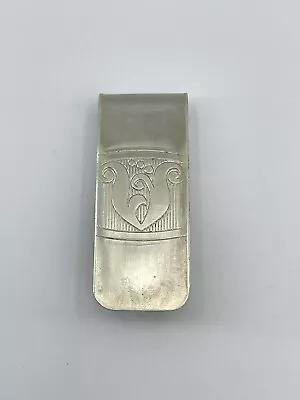 Vintage Money Clip Polished Silver Tone With Etched Floral Motif 1-7/8  • $16.14