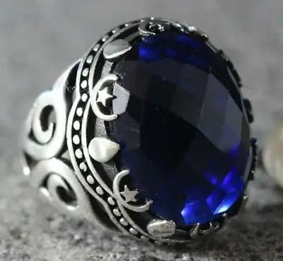 925 Sterling Silver Natural Certified 11 Ct Blue Sapphire Valentines Mens Ring • $51.59