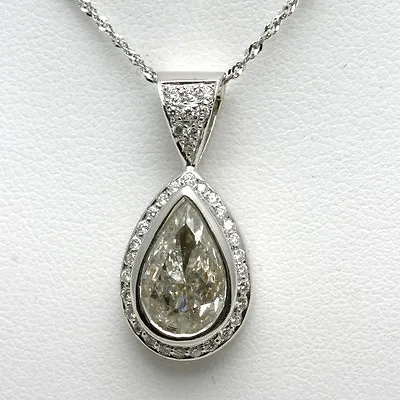 Vintage 2.5 Carat Pear Shape Diamond Pendant 14k White Gold Large • $9499.99