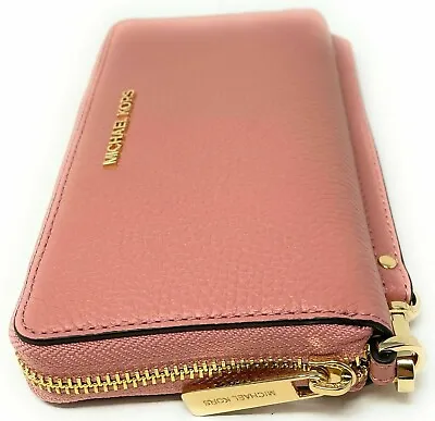 Michael Kors Jet Set Travel Phone Case Wallet Wristlet Rose Leather / Gold $198 • $69.99