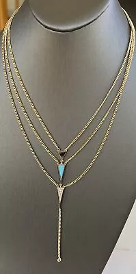 Vera Bradley Goldtone Tri Station Turquoise CZ Necklace Adjustable 16”-18” • $18.95