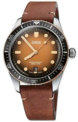 Oris Divers Sixty-Five Automatic Brown Leather Date Mens Watch 733 7707 4356-LS • $2951.14