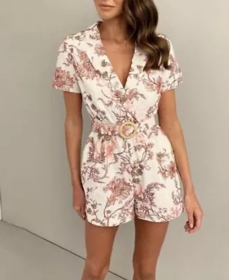 Kookai Size 40 Hallie Playsuit Pink Floral Short Romper *No Belt • $49