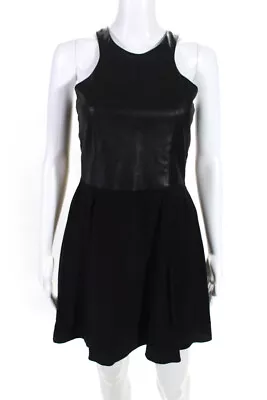 Mason Womens Black Silk Leather Front Scoop Neck Fit & Flare Dress Size 4 • $40.81