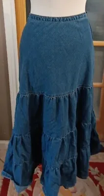 Vintage MAXI Full Denim Tiered Skirt Western Modest Beauty VENEZIA Festival Sz14 • $28.77