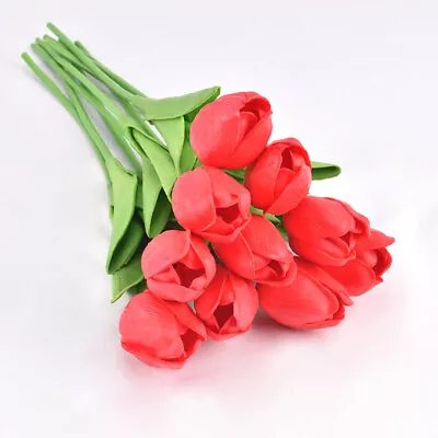 Artificial Tulip Flowers False Fake Bouquet Real Touch Home Wedding Party Decor • £28.14