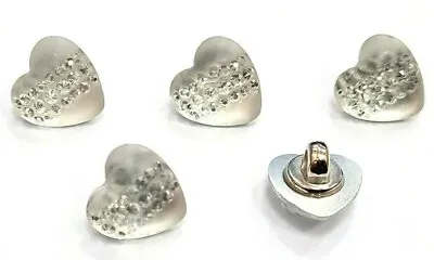 £2.95 • Buy 5 X Opaque Diamante Heart 11.5mm Domed Shank Buttons - Dress Shirt Sewing Craft
