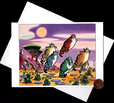 HTF KLIBAN Cat Kitten Bouncing Planet - Blank Note Greeting Card • $4.95