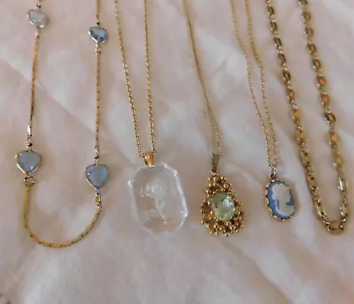 Pendants Chains Necklaces LOT Avon Cameo Crystals Etched Clear Glass Flower • $9.50