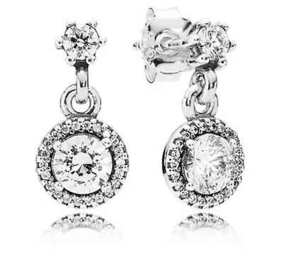 New Genuine Pandora Round Sparkle Classic Elegance Drop Earrings S925 RRP £ 70 • £17.99