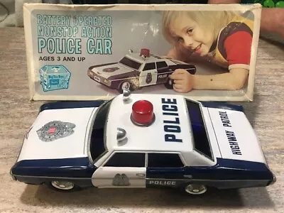 Battery Operated Nonstop Action Tin Police Car Sears Tested Works Japan Alps • $99