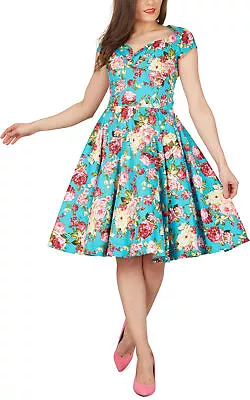 Women's Vintage Divinity 1950's Floral Full Circle Rockabilly Swing Prom Dress • £19.99