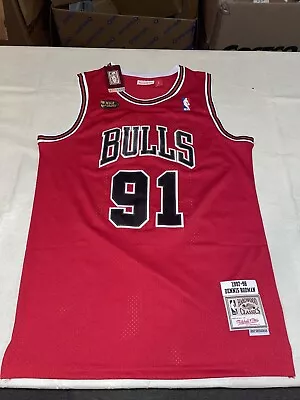 Nwt DENNIS RODMAN Red MITCHELL NESS Adult Large CHICAGO BULLS 1997 JERSEY Finals • $53