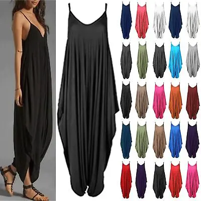 £9.49 • Buy Ladies Jumpsuit Womens Cami Thin Strappy Italian Drape Playsuit Lagenlook Baggy