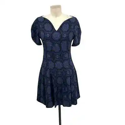 Versus Versace Blue Black Print Cap Sleeve Mini Dress Size 44 / US 8 • $108.79