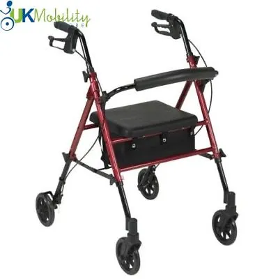 Rollator 4 Wheel Walker Lightweight Walking Aid Frame Height Adjustable Seat • £104.99