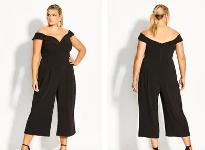 $39.99 • Buy City Chic Ladies Ripple Love Off Shoulder Jumpsuit Sizes 20 22 Large XL Black