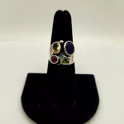 Vintage Sterling Silver Multi-Colored Gemstone Inlay Ring - Size 6 - 6.1g • $24