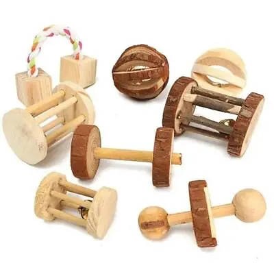 Natural Wooden Cute Rabbit Roller Toys Pine Dumbbells' Unicycle Bell Chew Pet • $5.98