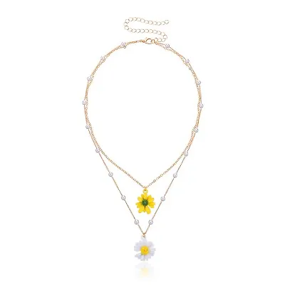 Daisy Flower Necklace Tie Pearl Sunflower Choker Jewellery Gypsy Bohemian Gift • £4.49