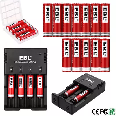 EBL 14500 3.7V 800mAh Li-ion Rechargeable Batteries &Charger For Flashlight • $12.79