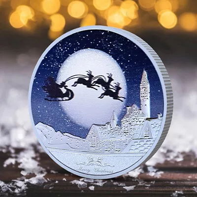 Commemorative Coin Santa Claus Merry Christmas Silver Plated Embossed Medals • $1.99