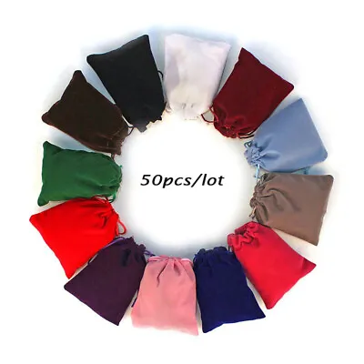 50pcs Coloful Velvet Bag Jewelry Packing Velvet Drawstring Pouches Gift Bags Can • $14.78